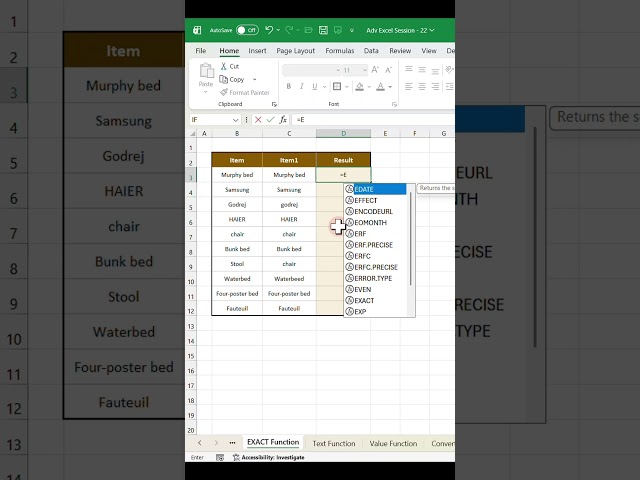 Learn text different between two columns in Excel ! Exact function in Excel #spreadsheets #Excel