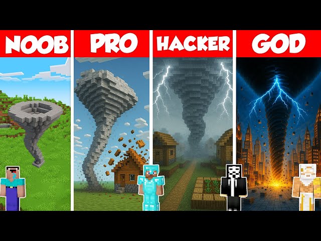 Tornado Build Battle Challenge - Noob vs Pro vs Hacker vs God - Minecraft Animation