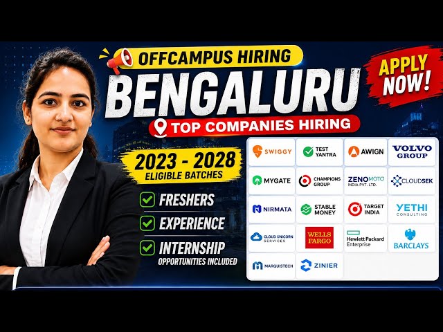 Bengaluru Mega Hiring 2026 |Off-campus, Internships, Walk-in Drives | Swiggy, HPE, Barclays & More