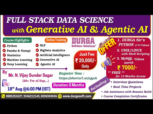 FULL STACK DATA SCIENCE with Generative AI & Agentic AI Online Training @ DURGASOFT