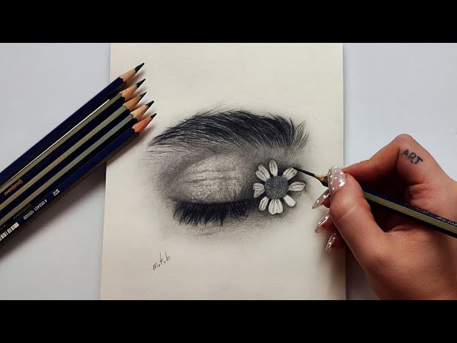 How to Draw a Realistic Eye with a Flower | Pencil Drawing Tutorial