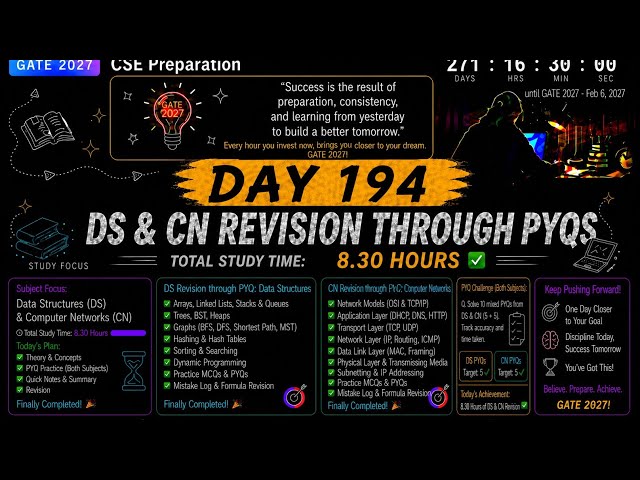 Day 138 | 8.30 Hours of Linked List & Subnetting PYQ Revision | GATE 2027 CSE Study Vlog 📚📖📚