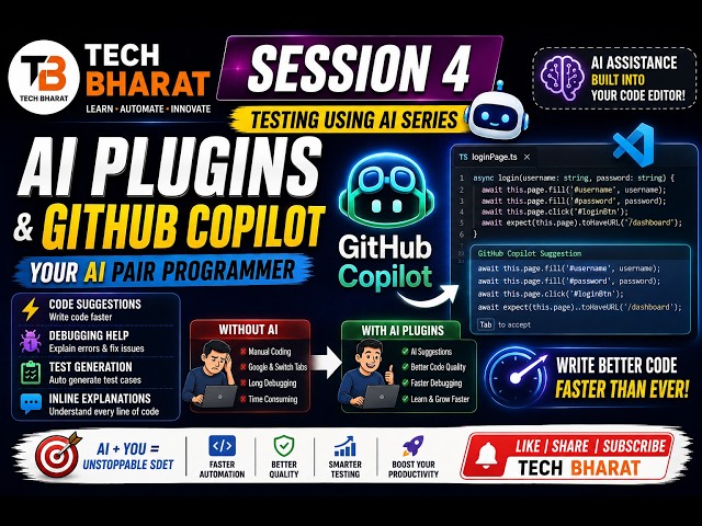 Testing Using AI – Session 4 | GitHub Copilot & AI Plugins for QA/SDET | AI-Powered Automation