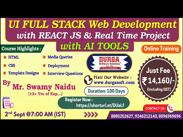 UI FULL STACK Web Development with REACT JS Online Training @ DURGASOFT