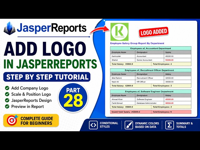 JasperReports Tutorial for Beginners 2026 | Add Logo in JasperReports (Full Course Part 28)