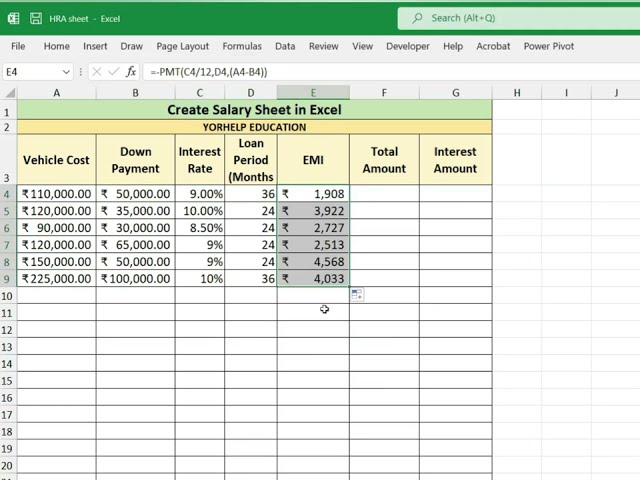 How to calculate EMI | Excel formula and functions 🎯 #excel #exceltutorial 