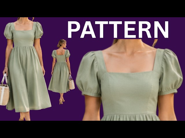 DIY Square Neck Puff Sleeve Dress | Easy Pattern Making for Beginners #FashionDesign #SewingTutorial
