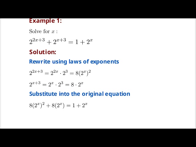 Solving Exponential Equations Using Substitution | Indices Laws & Quadratic Method
