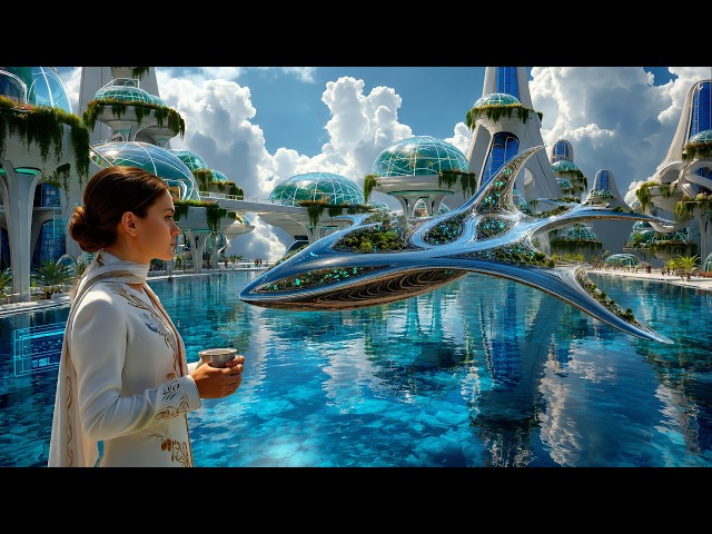Futuristic Aqua Sky City 2300 | 1 Hour Sci-Fi Ambient Music for Sleep, Relaxation & Focus | 4K