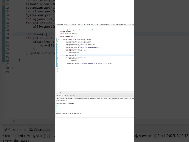# Find the maximum element in an Array.#Java Array Programs for Placements