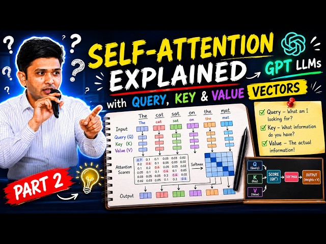 Self-Attention Explained with Query, Key & Value Vectors | Transformers Pen & Paper |GPT LLM| Part 2