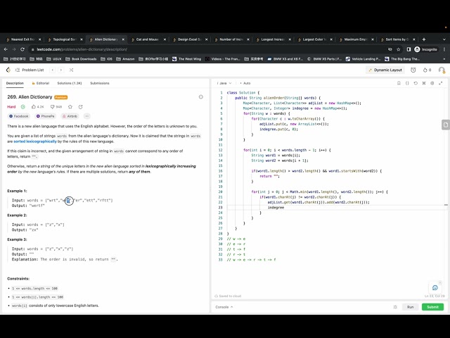 Leetcode 269 Alien dictionary