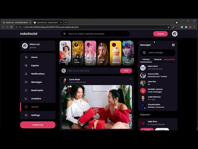 Responsive Social Media Website With Theme Customization Using HTML CSS & JavaScript