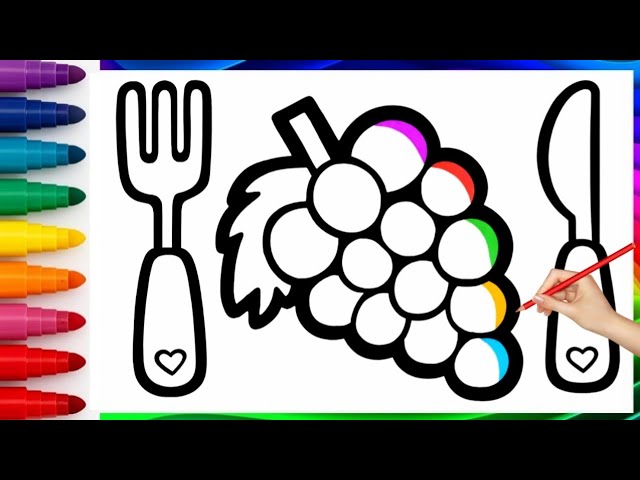 Cute Grapes Drawing and Coloring for Kids | Simple Fruit Art Tutorial