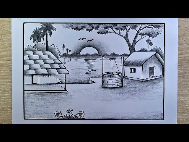 How to Draw Sunset Scenery with Pencil Sketch | Landscape drawing for pencil | mahmudaartsandcrafts