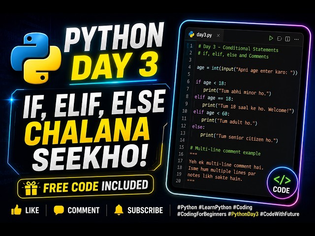 Python Day 3: Master Conditional Statements! (If, Elif, Else) 🐍🔥 #coding #python #codewithfuture