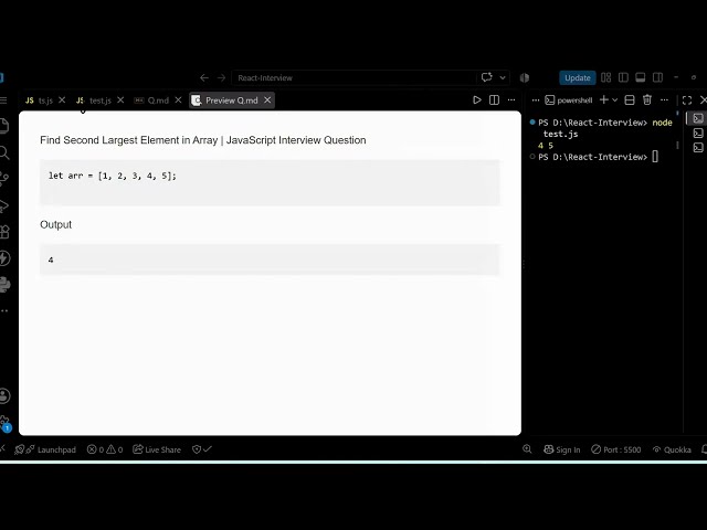 JavaScript Interview Question: Find Second Largest Element in Array 🚀 | Coding Interview #javascript