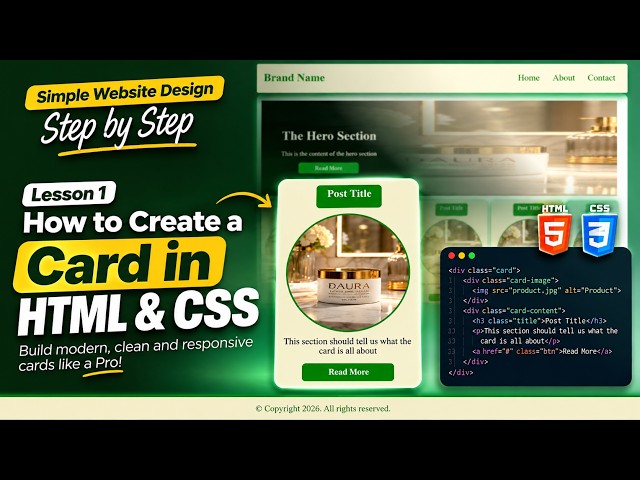How to Create a Card in HTML & CSS | Simple Website Design Step by Step – Part 1