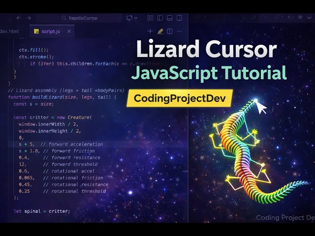 Complete JavaScript Canvas Tutorial: Reptile Cursor with Smooth Motion #coding #javascript