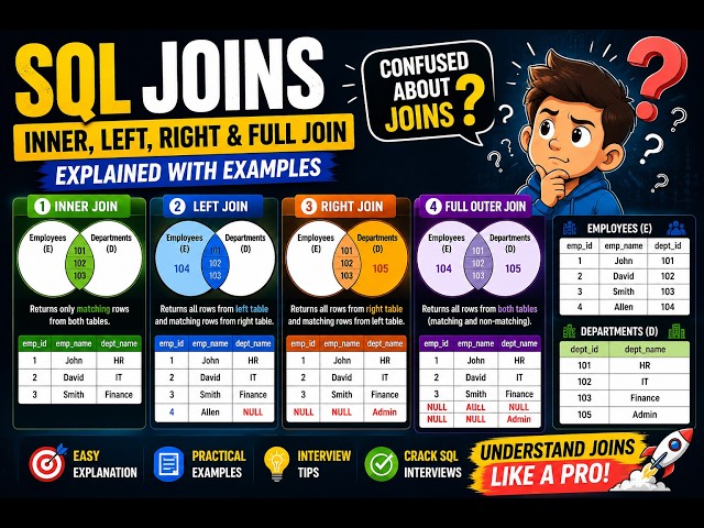 SQL Joins Explained with Examples | INNER JOIN vs LEFT JOIN vs RIGHT JOIN vs FULL JOIN 🔥