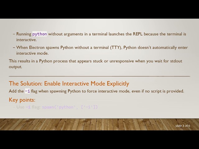 Running an Interactive Python REPL with spawn() in Electron JS