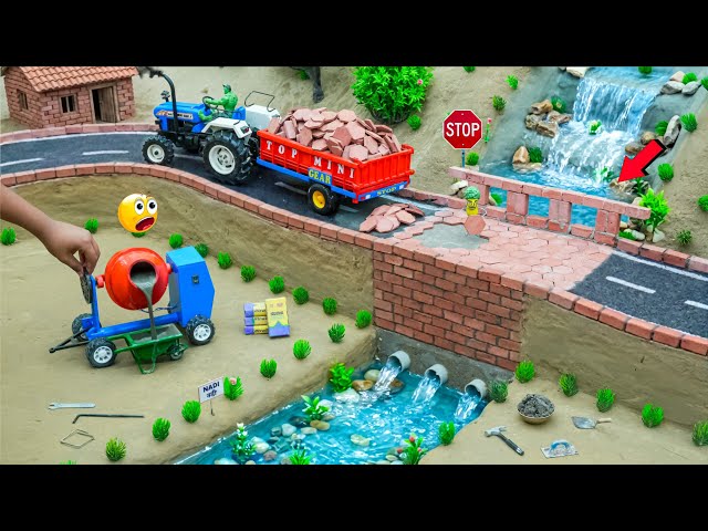 DIY Mini Tractor Making Real Concrete Bridge | Underground Water Pipe Science Project | @topminigear