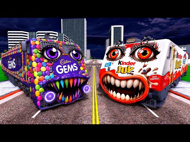 Cadbury Gems Train vs Kinder Joy Train in Indian Bikes Driving 3d