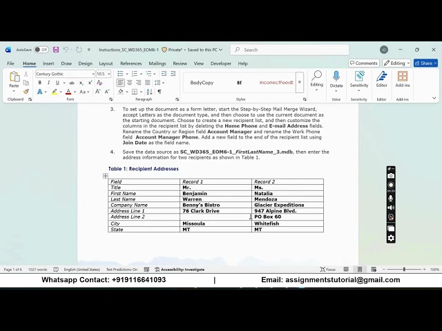 Shelly Cashman Word 365 | Module 6: End of Module Project 1 B.K.T. Marketing Services