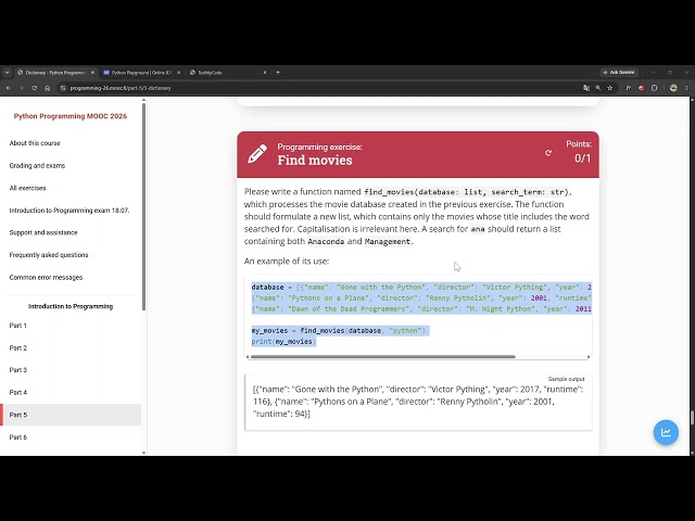 Python Programming MOOC 2026 - Part 5.3.3 Lists and Dictionaries