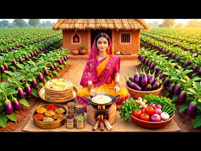 Miniature Doll Cooking Baingan Bharta 🍆🥘 | Rainy Day Indian Tiny Kitchen ASMR