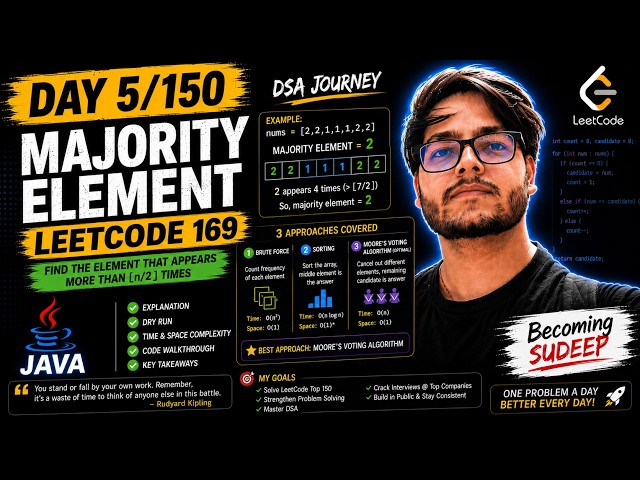 Day 5/150 | LeetCode 169 - Majority Element | Java | DSA Journey | Becoming Sudeep