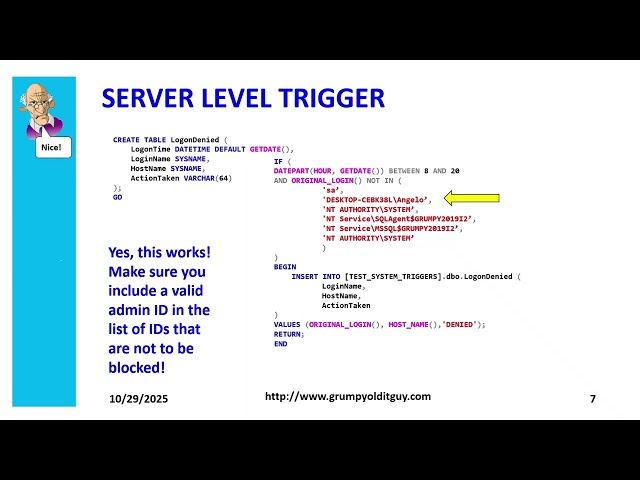 INTERMEDIATE TSQL SYSTEM LOGON TRIGGERS