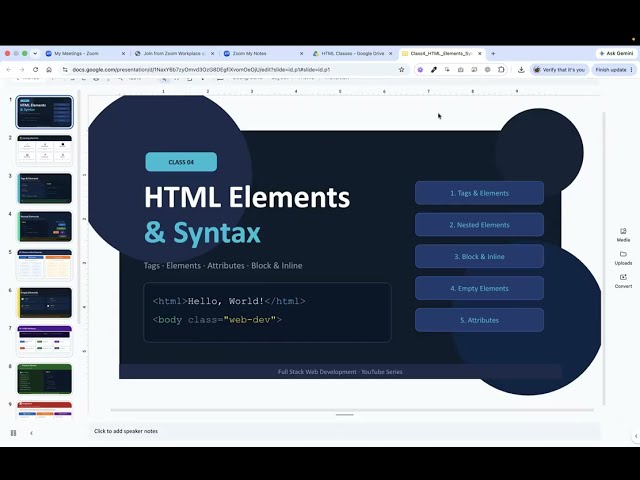 HTML Elements, Tags, Block vs Inline | HTML Tutorial in Telugu | Class 4