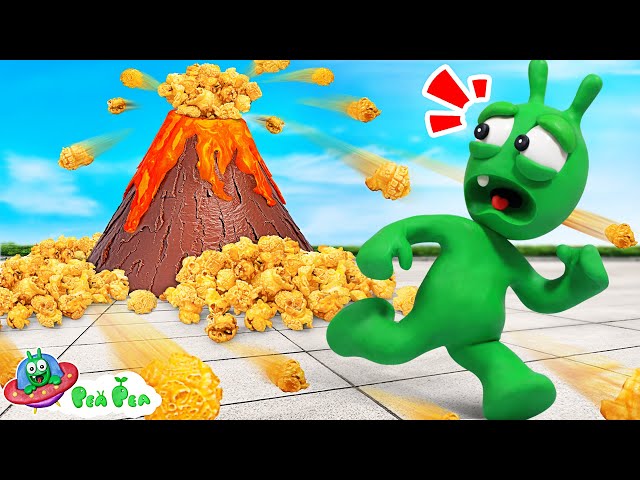 Pea Pea Making a Volcano Popcorn with Butter Lava and other stories for kids - Pea Pea Cartoon