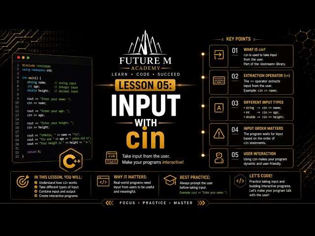 C++ Programming 1 Lesson 05 - User Input with cin