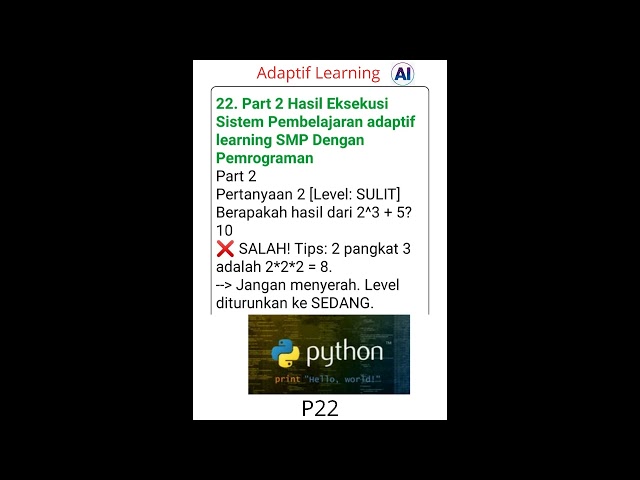 Part2 Hasil Eksekusi Sistem Pembelajaran Adaptif learning SMP dengan pemrograman Python