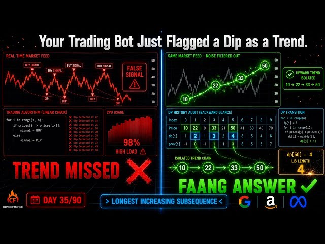 DSA Day 35/90: Trading Bot Fails on Market Dips — LIS Algorithm | Concepts Fire
