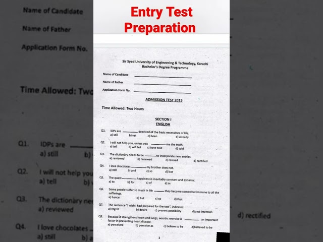 Entry Test Sir Syed University