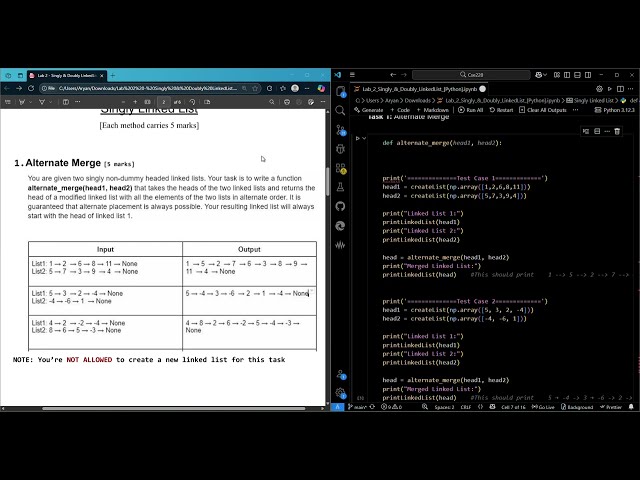 Alternate Merge of Linked Lists | Singly Linked List Problem Solution in Python (Part-1)