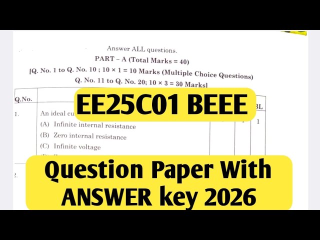 EE25C01 BEEE Question Paper With Answer Key April May 2026 |2nd Semester Anna University|2026