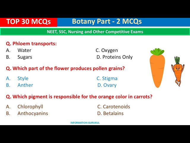 Top 30 Botany MCQs | Part 2 | Biology MCQs for All Competitive Exams | Science MCQs | NEET MCQs