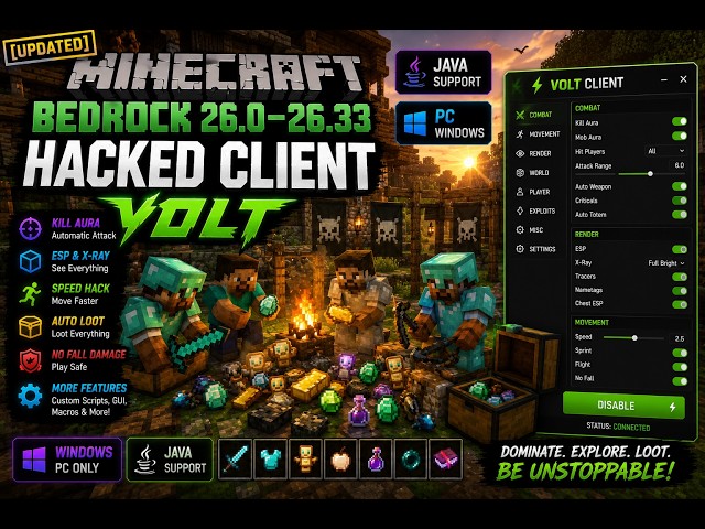 [UPDATED] Minecraft Hacked Client Bedrock 26.0–26.33 (Volt) | Java Support (All Version's) | PC