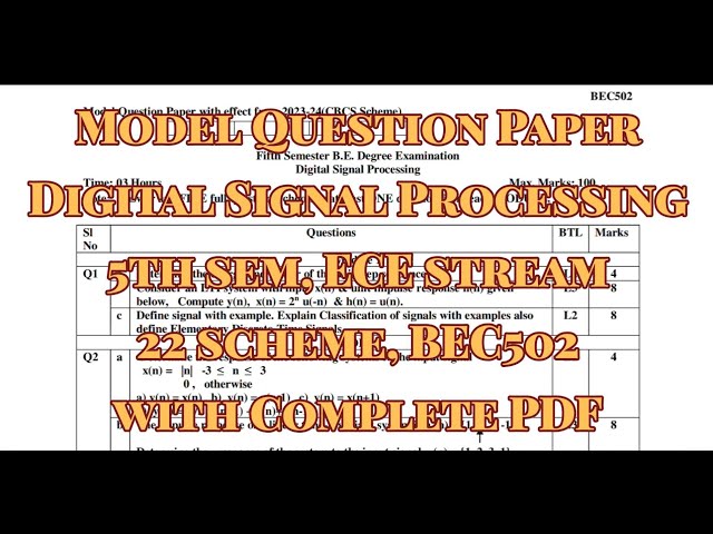 Digital Signal Processing, Model Question Paper, 22 scheam, 5th sem, ECE, BEC502, with PDF