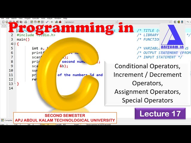 Conditional Operator|Increment/Decrement Operator|Assignment Operator| Programming in C - Lecture 17