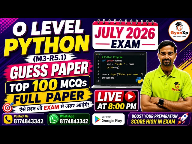 🔥 O Level Python Programming (M3-R5.1) Guess Paper | Top 100 MCQs | O Level July 2026