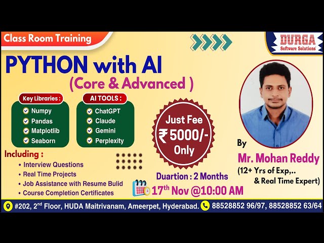 PYTHON with AI (CORE & ADVANCED) Class Room Training @ DURGASOFT