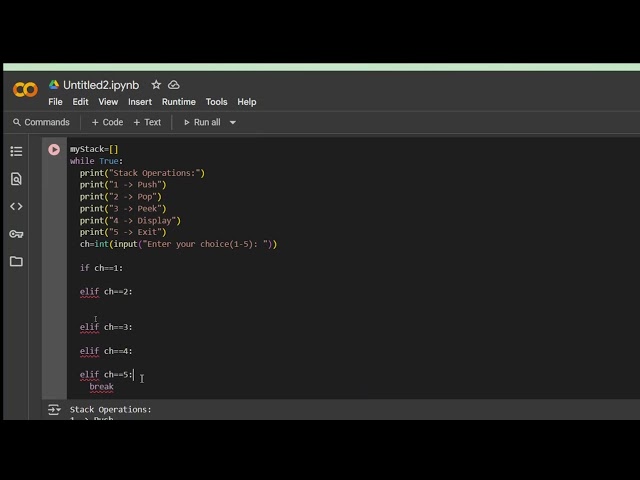 Stack implementation using List