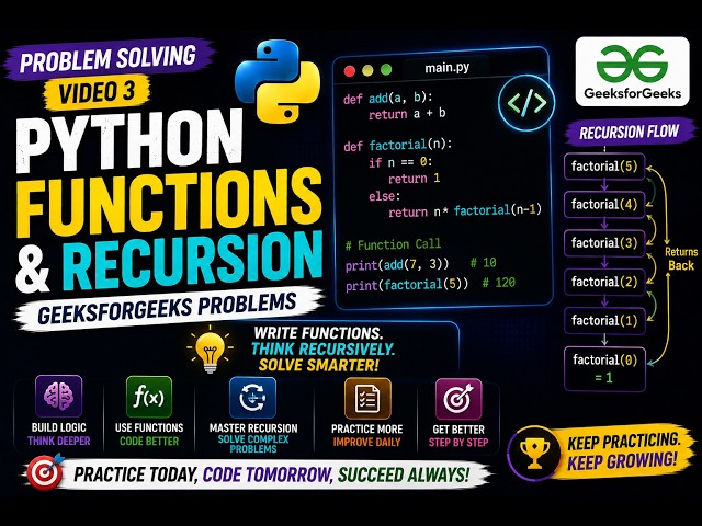 Python Problem Solving #3 | Functions & Recursion Practice | GeeksforGeeks