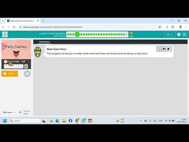Lesson 6 Making Sprites 4 |Express Course 2024|code.org #Coding #Gmaing #Website #Viral