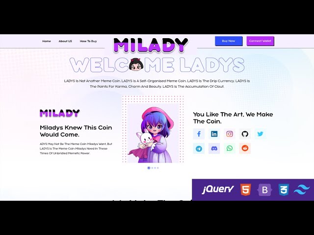 Milady Meme Coin Website HTML & Tailwind CSS Template 🚀💎